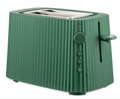 Grüner Alessi Plissé Toaster mit Rillenmuster, Drehregler und Edelstahleinsatz für leckeren Toast.